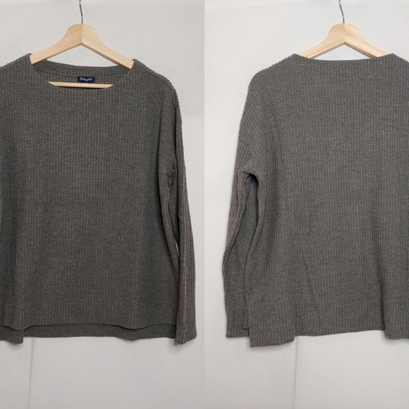 Splendid Tops - Splendid Long Sleeve Waffle Knit Top Charcoal Gray Relaxed Boxy Fit Small